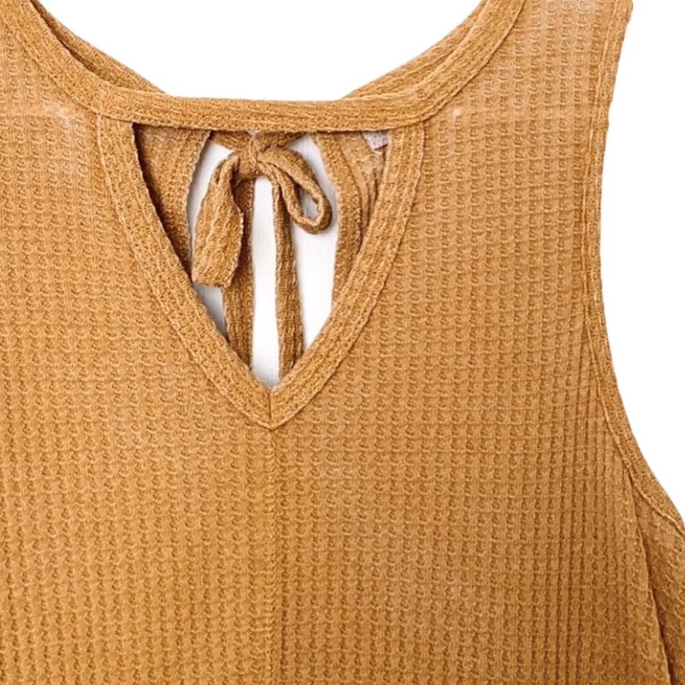 Others Follow Thermal Waffle Knit Textured Cut-Out Peplum Hem Tank Top in Yellow - Picture 13 of 14